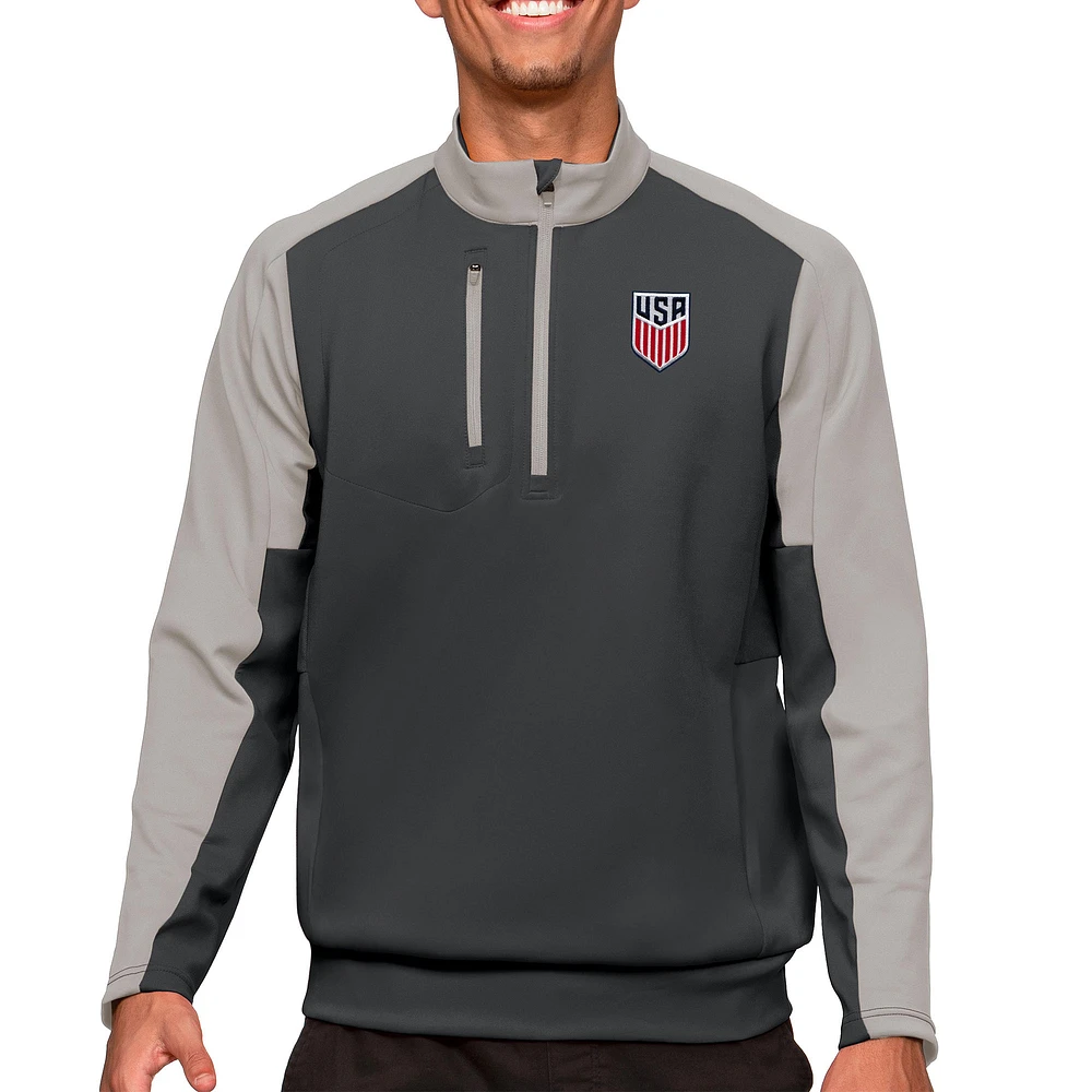 Men's Antigua Charcoal/Silver USMNT Team Quarter-Zip Pullover Top