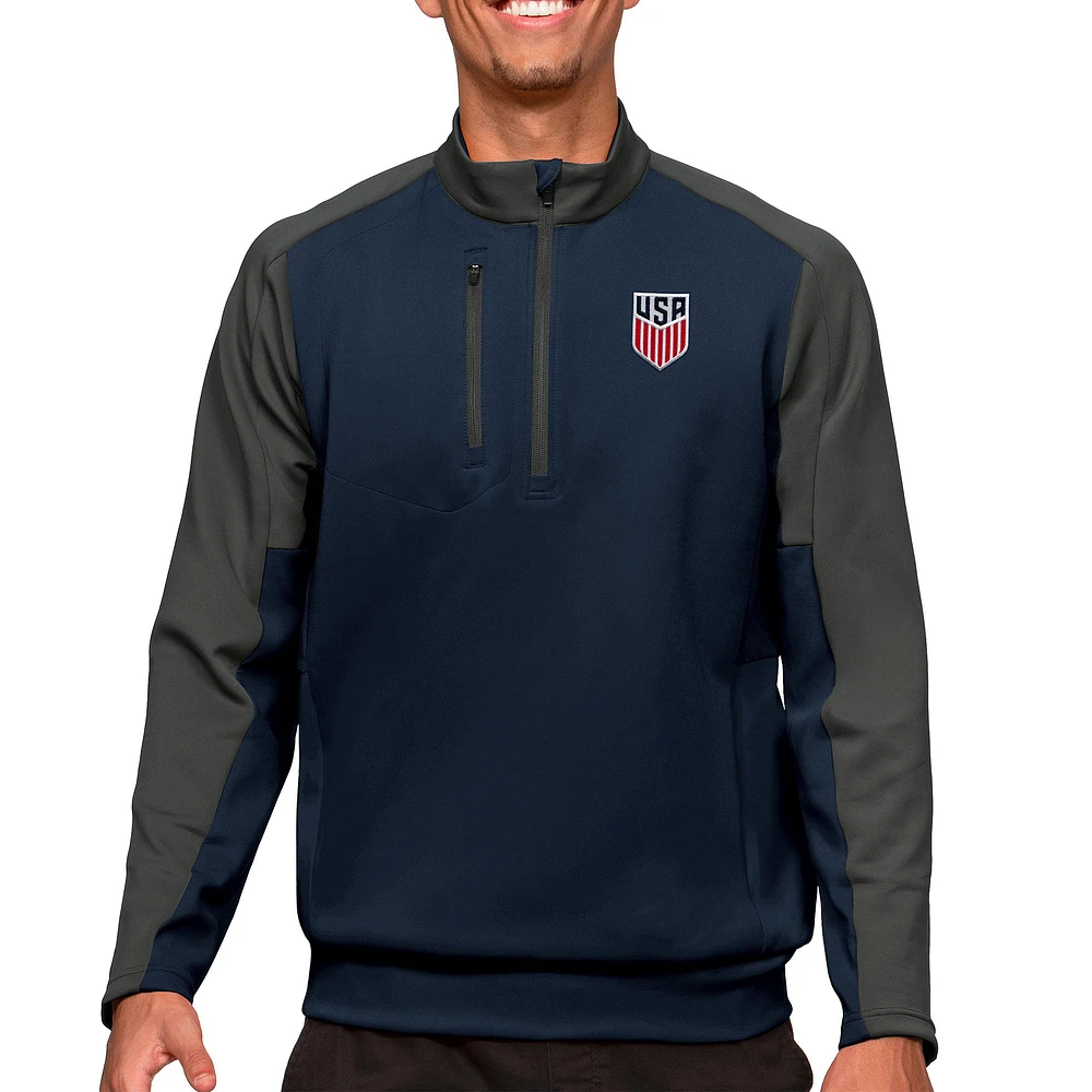 Men's Antigua Navy/Charcoal USMNT Team Quarter-Zip Pullover Top