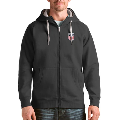 Men's Antigua Charcoal USMNT Victory Full-Zip Hoodie