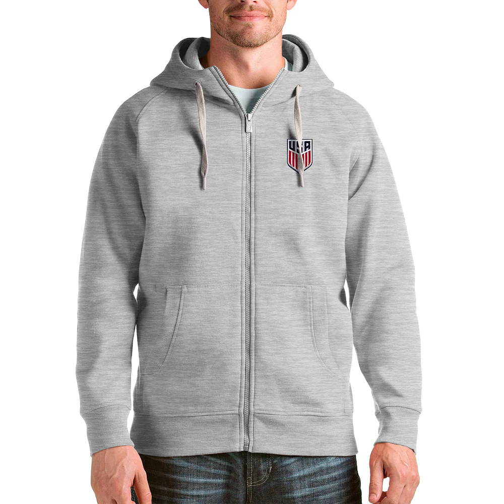Men's Antigua Gray USMNT Victory Full-Zip Hoodie