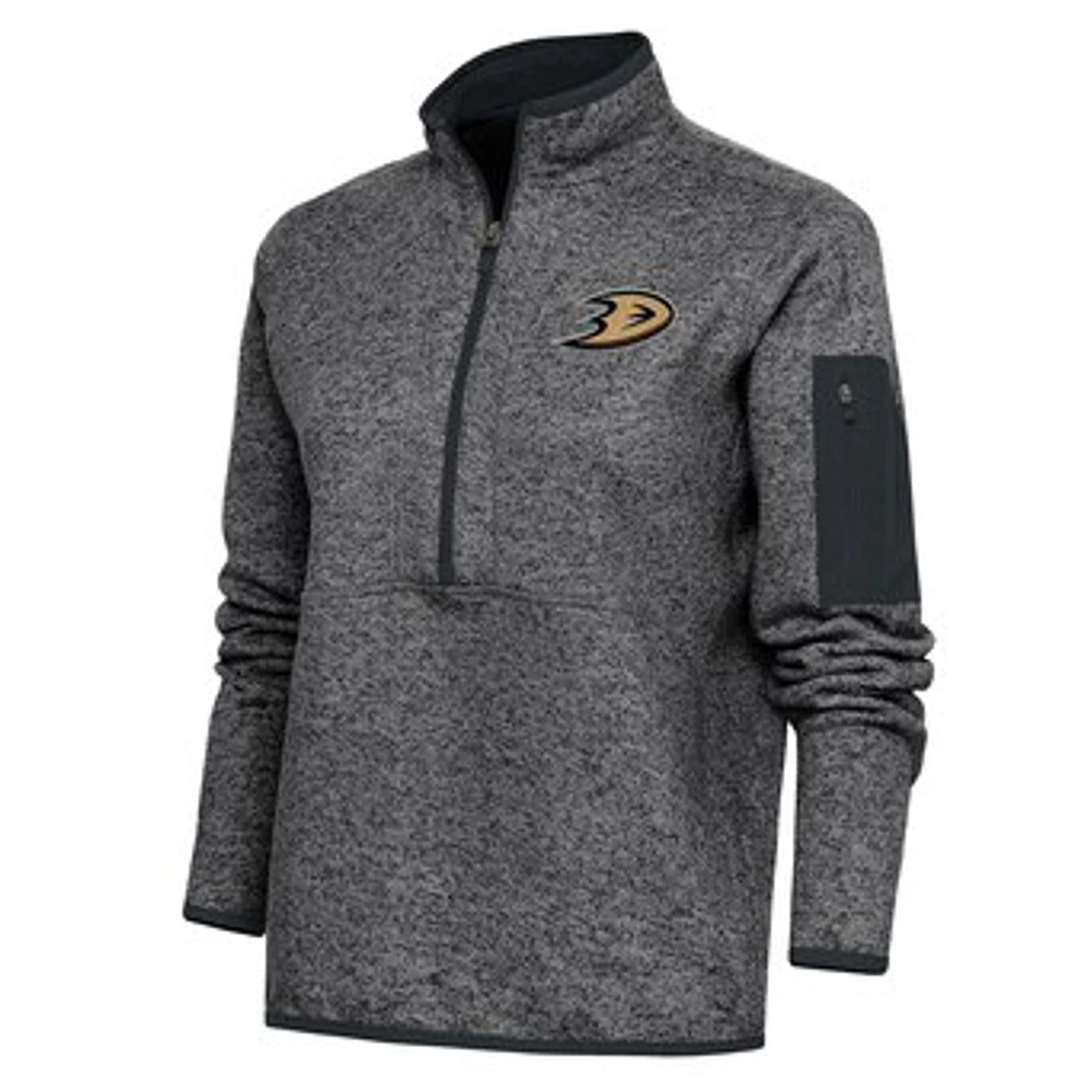 Women's Antigua Heather Charcoal Anaheim Ducks Team Logo Fortune Quarter-Zip Jacket