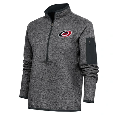 Women's Antigua Heather Charcoal Carolina Hurricanes Team Logo Fortune Quarter-Zip Jacket