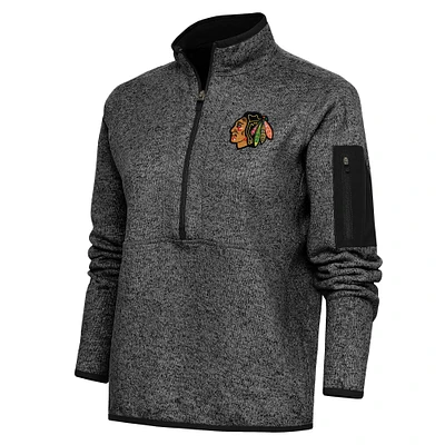 Women's Antigua Heather Chicago Blackhawks Team Logo Fortune Quarter-Zip Jacket
