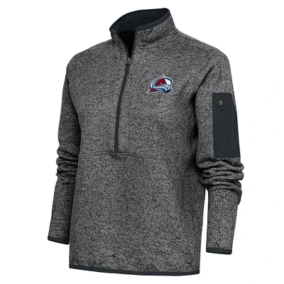 Women's Antigua Heather Charcoal Colorado Avalanche Team Logo Fortune Quarter-Zip Jacket