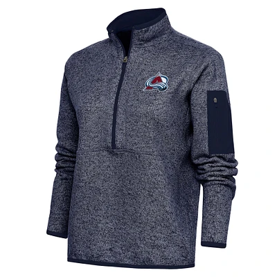 Women's Antigua Heather Navy Colorado Avalanche Team Logo Fortune Quarter-Zip Jacket