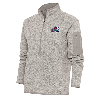 Women's Antigua Oatmeal Colorado Avalanche Team Logo Fortune Quarter-Zip Jacket