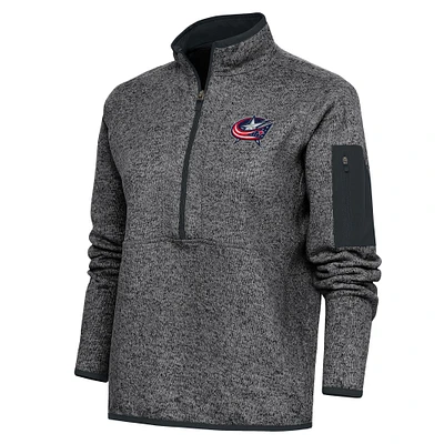Women's Antigua Heather Charcoal Columbus Blue Jackets Team Logo Fortune Quarter-Zip Jacket