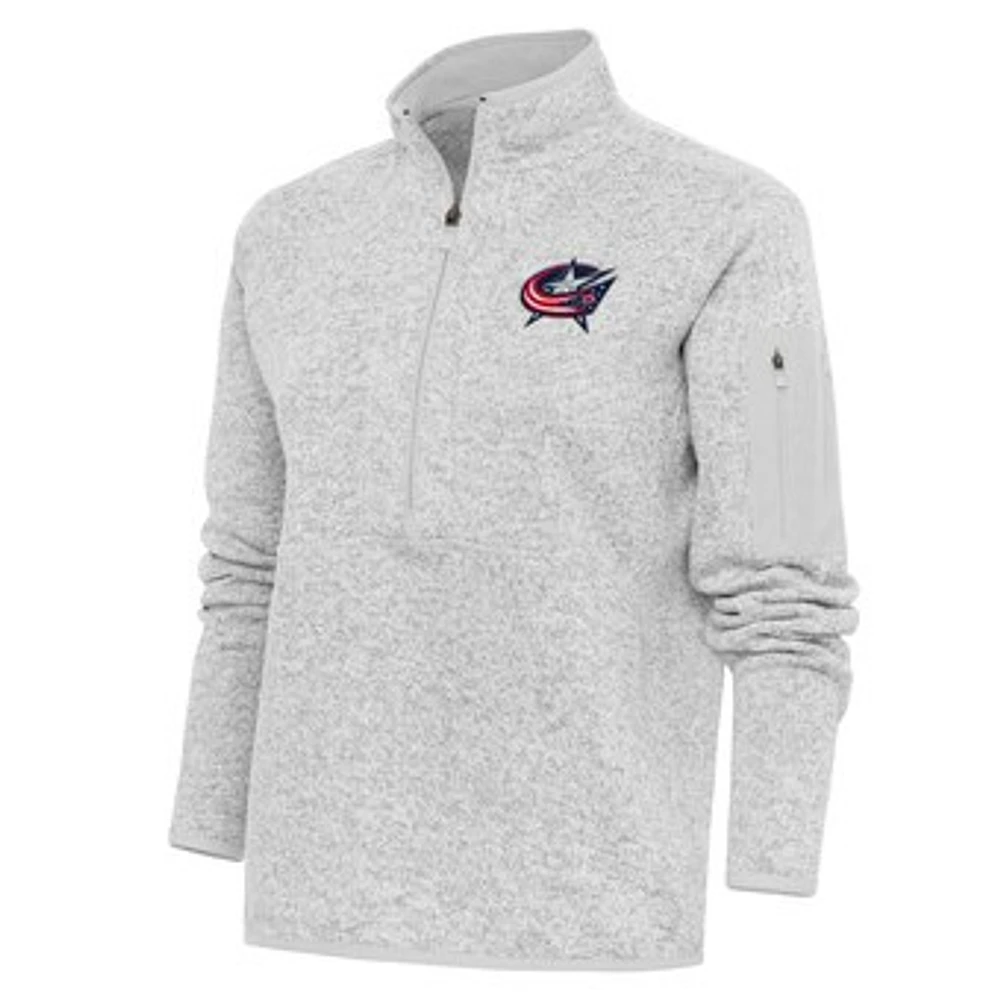 Women's Antigua Heather Gray Columbus Blue Jackets Team Logo Fortune Quarter-Zip Jacket