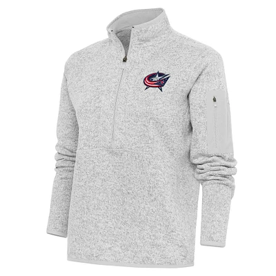 Women's Antigua Heather Gray Columbus Blue Jackets Team Logo Fortune Quarter-Zip Jacket