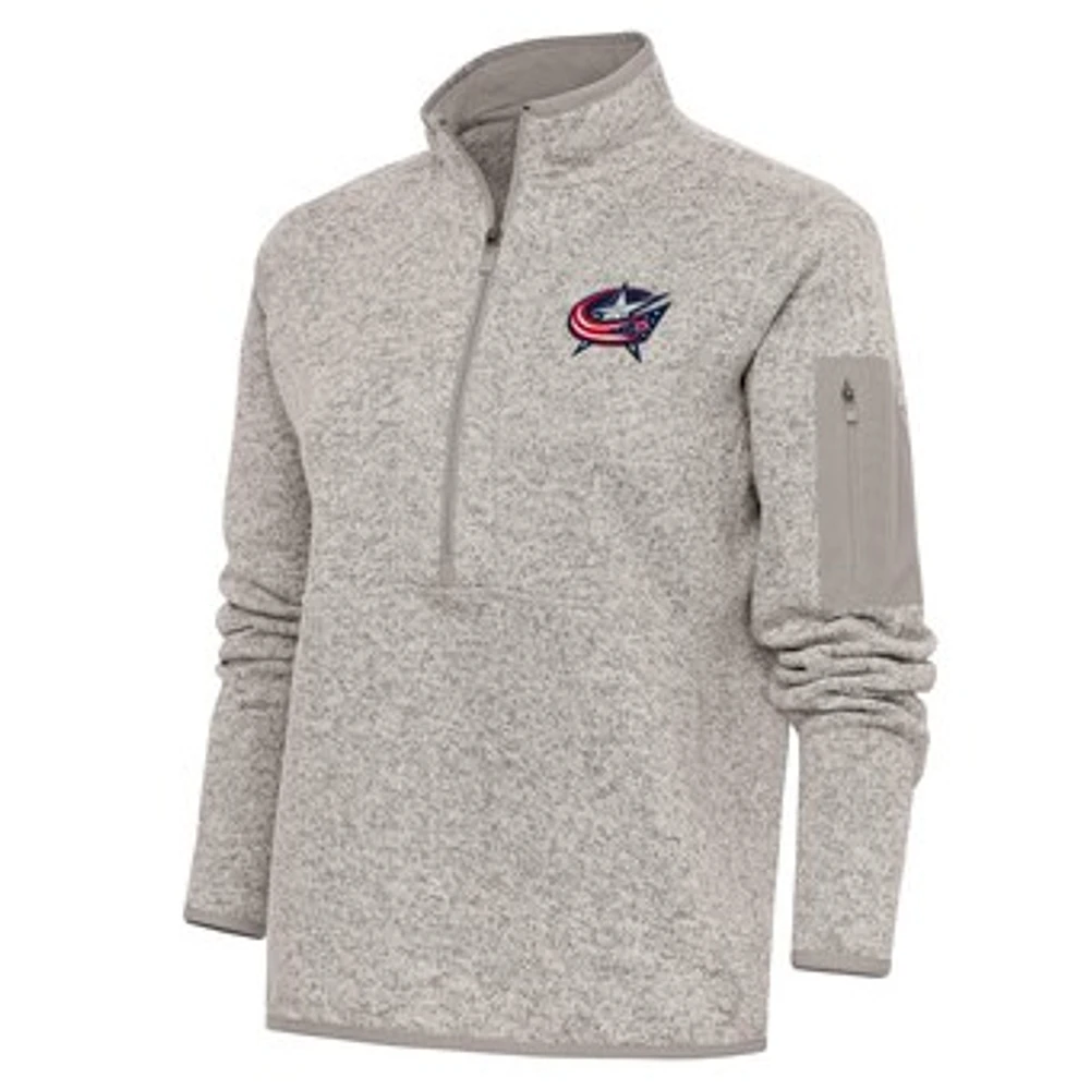 Women's Antigua Oatmeal Columbus Blue Jackets Team Logo Fortune Quarter-Zip Jacket