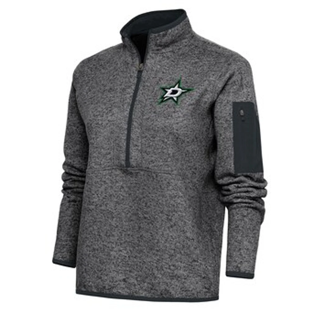 Women's Antigua Heather Charcoal Dallas Stars Team Logo Fortune Quarter-Zip Jacket