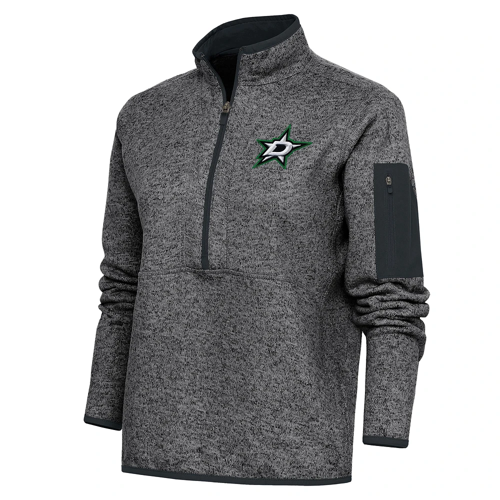 Women's Antigua Heather Charcoal Dallas Stars Team Logo Fortune Quarter-Zip Jacket