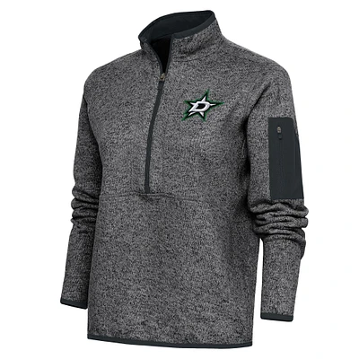 Women's Antigua Heather Charcoal Dallas Stars Team Logo Fortune Quarter-Zip Jacket