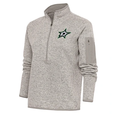 Women's Antigua Oatmeal Dallas Stars Team Logo Fortune Quarter-Zip Jacket