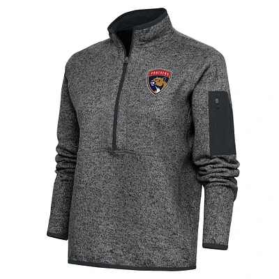 Women's Antigua Heather Charcoal Florida Panthers Team Logo Fortune Quarter-Zip Jacket
