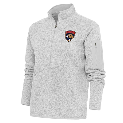 Women's Antigua Heather Gray Florida Panthers Team Logo Fortune Quarter-Zip Jacket