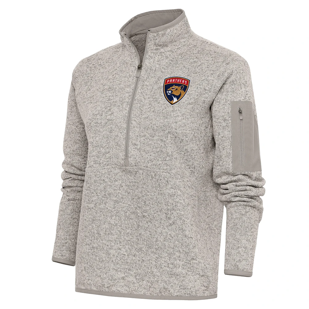 Women's Antigua Oatmeal Florida Panthers Team Logo Fortune Quarter-Zip Jacket