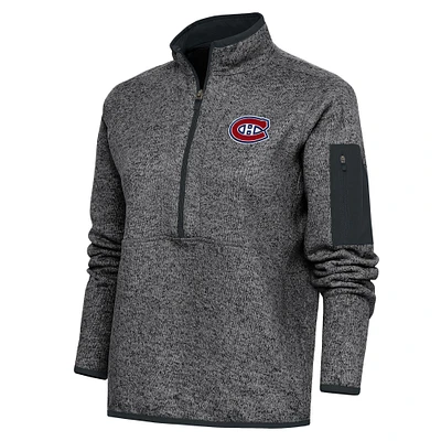 Women's Antigua Heather Charcoal Montreal Canadiens Team Logo Fortune Quarter-Zip Jacket