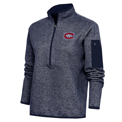 Women's Antigua Heather Navy Montreal Canadiens Team Logo Fortune Quarter-Zip Jacket