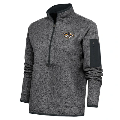 Women's Antigua Heather Charcoal Nashville Predators Team Logo Fortune Quarter-Zip Jacket