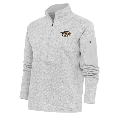 Women's Antigua Heather Gray Nashville Predators Team Logo Fortune Quarter-Zip Jacket
