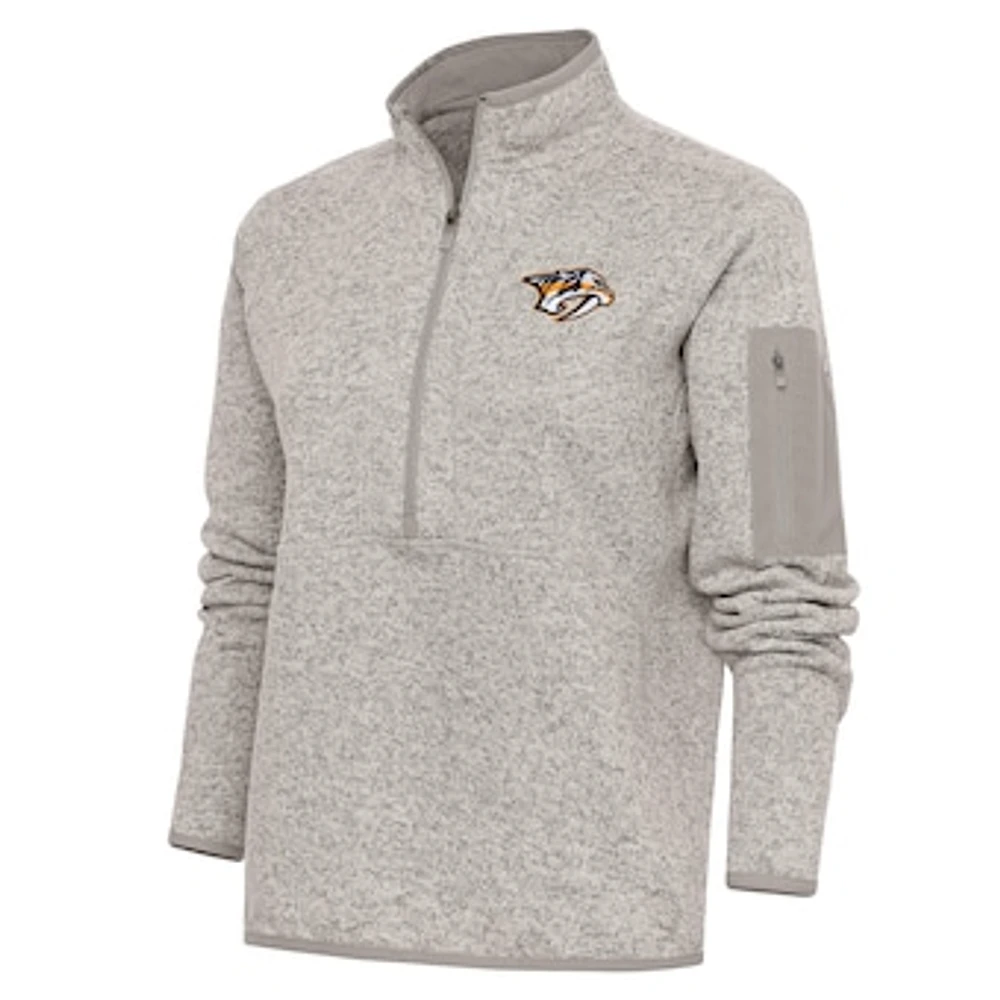 Women's Antigua Oatmeal Nashville Predators Team Logo Fortune Quarter-Zip Jacket