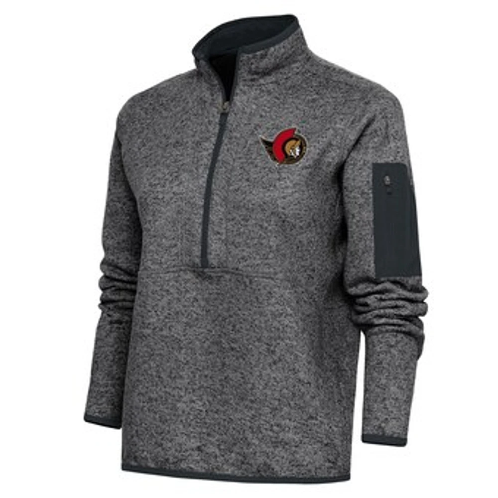 Women's Antigua Heather Charcoal Ottawa Senators Team Logo Fortune Quarter-Zip Jacket