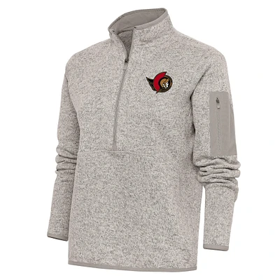 Women's Antigua Oatmeal Ottawa Senators Team Logo Fortune Quarter-Zip Jacket