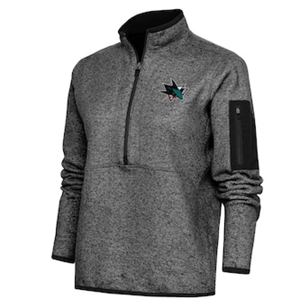 Women's Antigua Heather San Jose Sharks Team Logo Fortune Quarter-Zip Jacket
