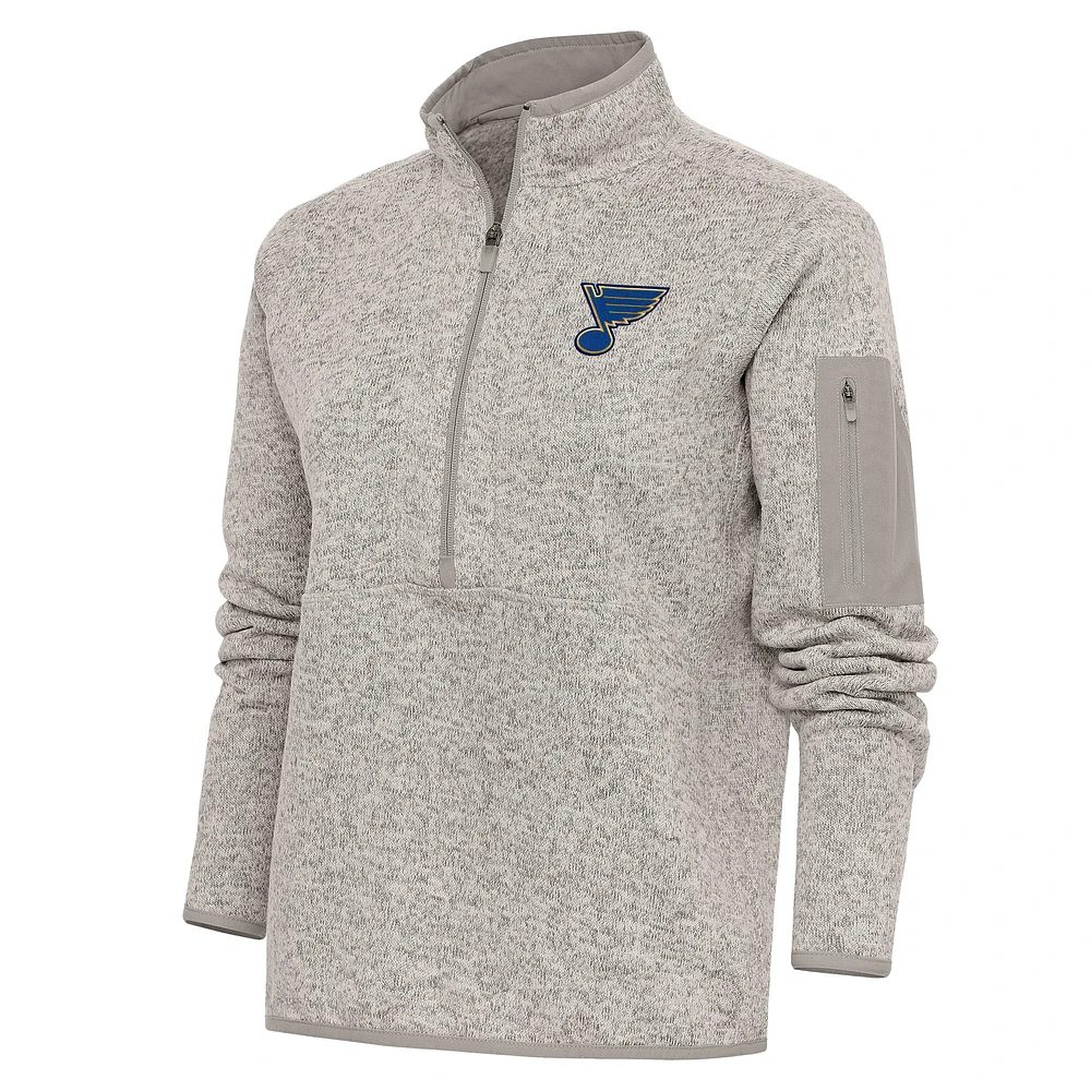 Women's Antigua Oatmeal St. Louis Blues Team Logo Fortune Quarter-Zip Jacket