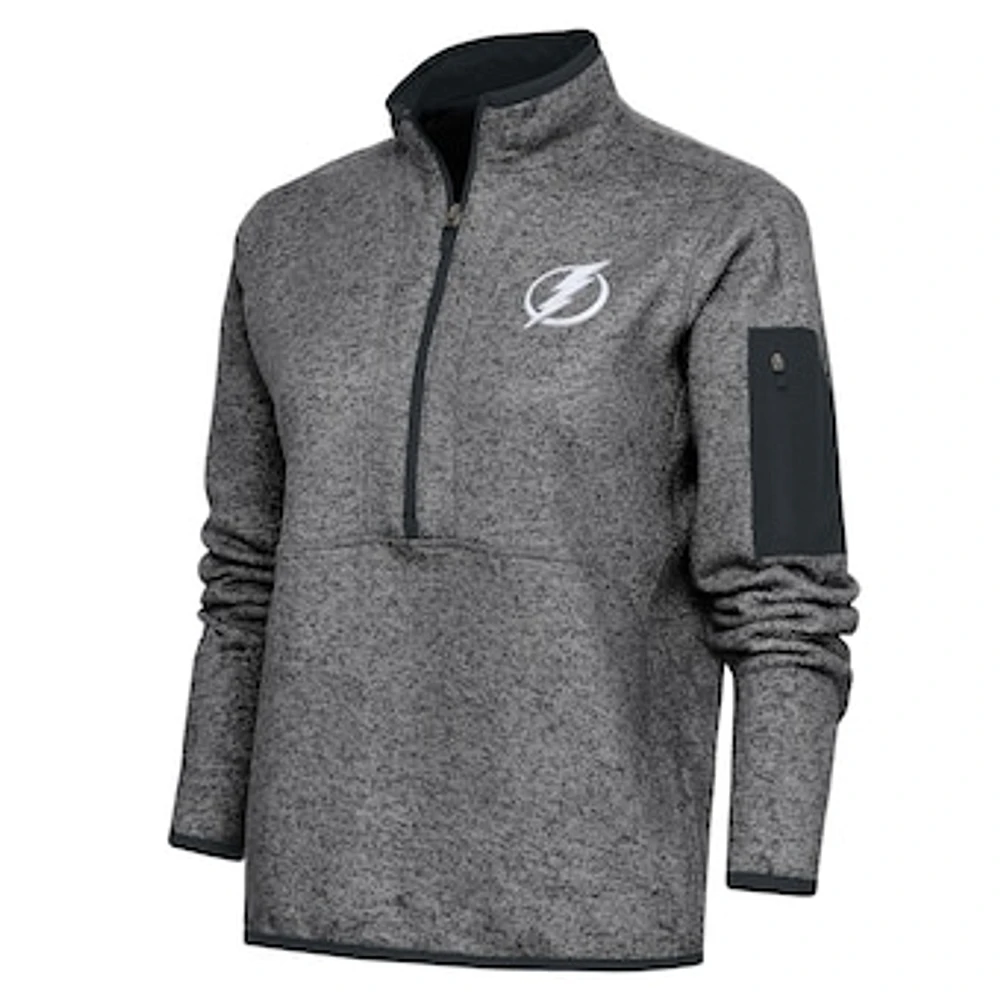 Women's Antigua Heather Charcoal Tampa Bay Lightning Team Logo Fortune Quarter-Zip Jacket