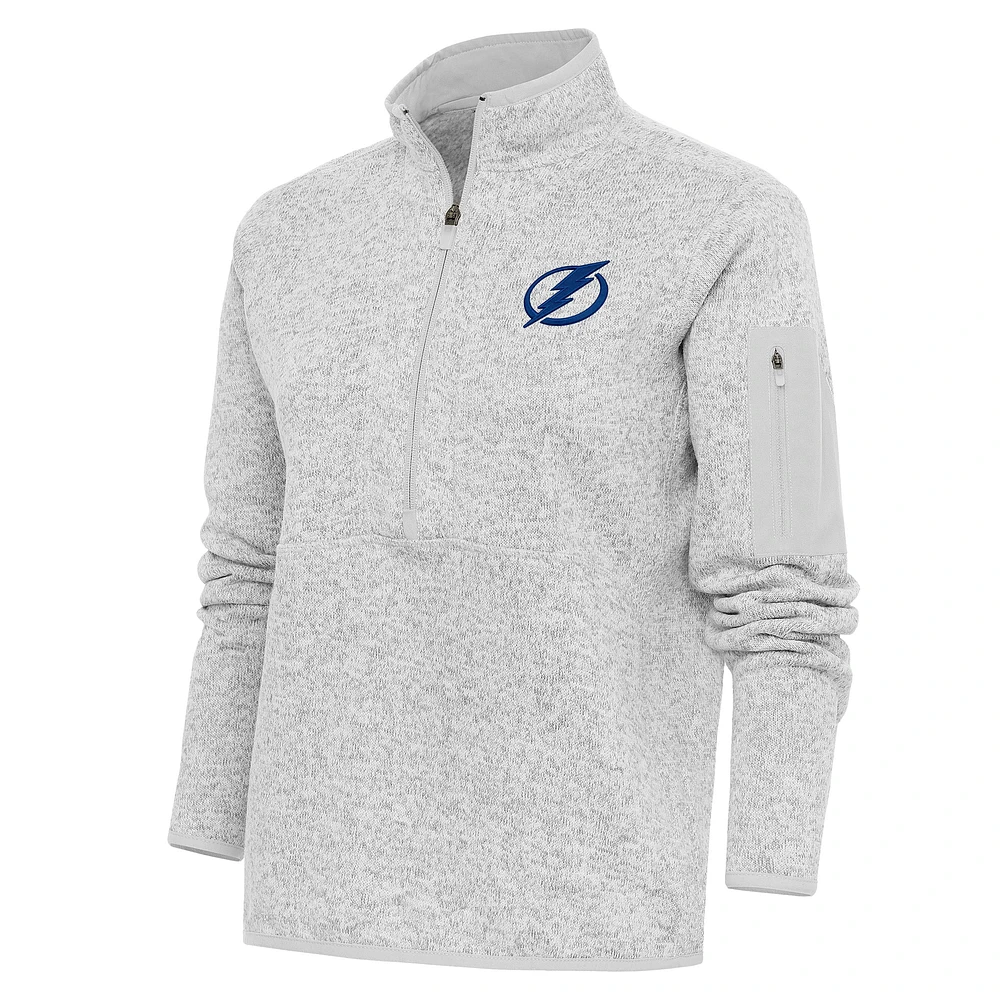Women's Antigua Heather Gray Tampa Bay Lightning Team Logo Fortune Quarter-Zip Jacket