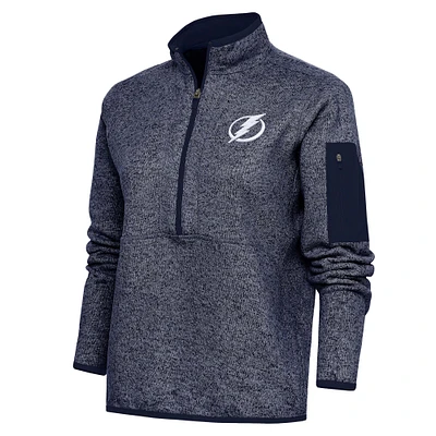 Women's Antigua Heather Navy Tampa Bay Lightning Team Logo Fortune Quarter-Zip Jacket