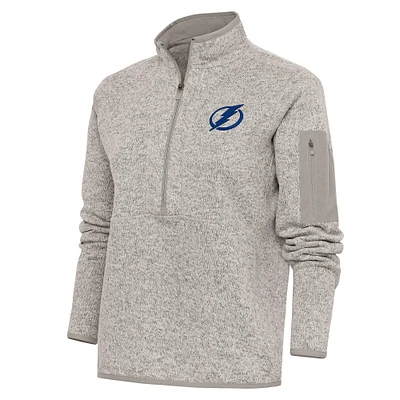 Women's Antigua Oatmeal Tampa Bay Lightning Team Logo Fortune Quarter-Zip Jacket