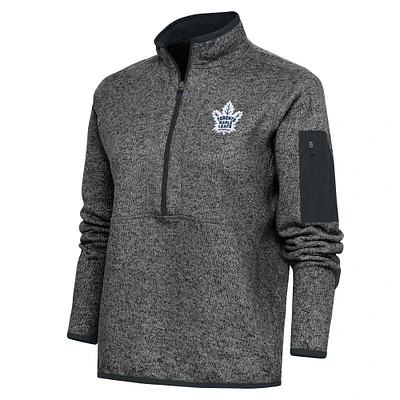 Women's Antigua Heather Charcoal Toronto Maple Leafs Team Logo Fortune Quarter-Zip Jacket