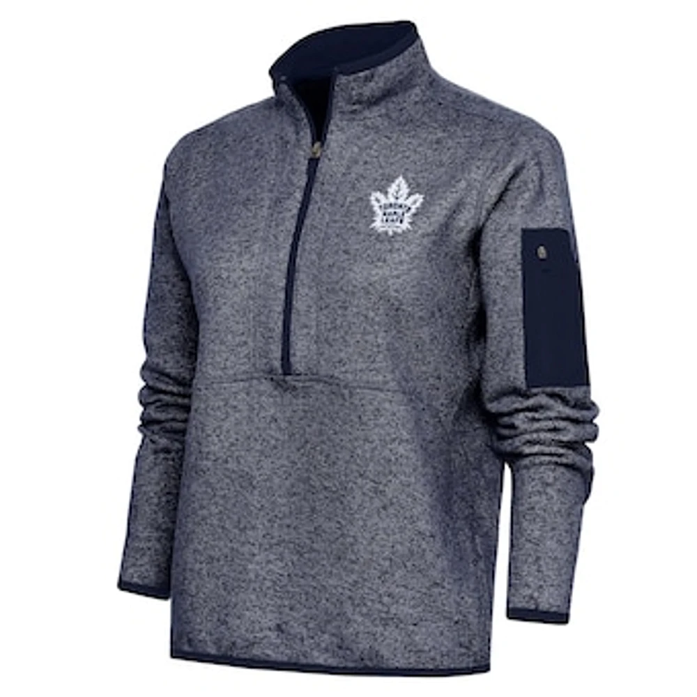 Women's Antigua Heather Navy Toronto Maple Leafs Team Logo Fortune Quarter-Zip Jacket