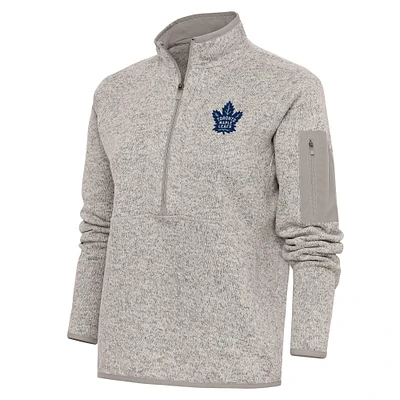 Women's Antigua Oatmeal Toronto Maple Leafs Team Logo Fortune Quarter-Zip Jacket