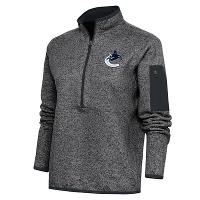 Women's Antigua Heather Charcoal Vancouver Canucks Team Logo Fortune Quarter-Zip Jacket