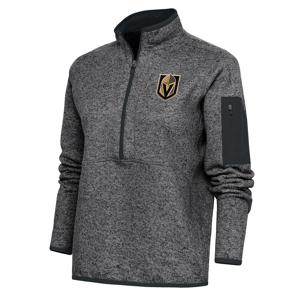 Women's Antigua Heather Charcoal Vegas Golden Knights Team Logo Fortune Quarter-Zip Jacket
