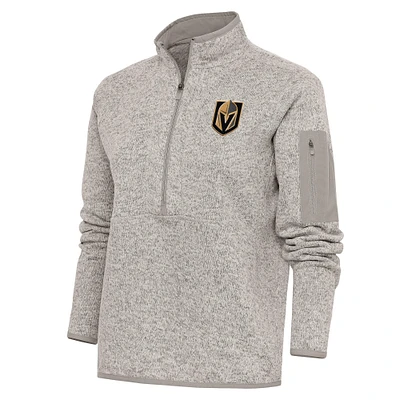 Women's Antigua Oatmeal Vegas Golden Knights Team Logo Fortune Quarter-Zip Jacket