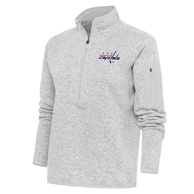 Women's Antigua Heather Gray Washington Capitals Team Logo Fortune Quarter-Zip Jacket