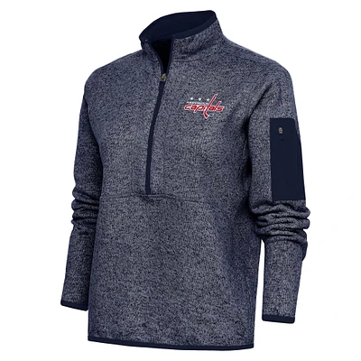 Women's Antigua Heather Navy Washington Capitals Team Logo Fortune Quarter-Zip Jacket