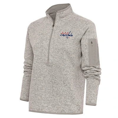 Women's Antigua Oatmeal Washington Capitals Team Logo Fortune Quarter-Zip Jacket