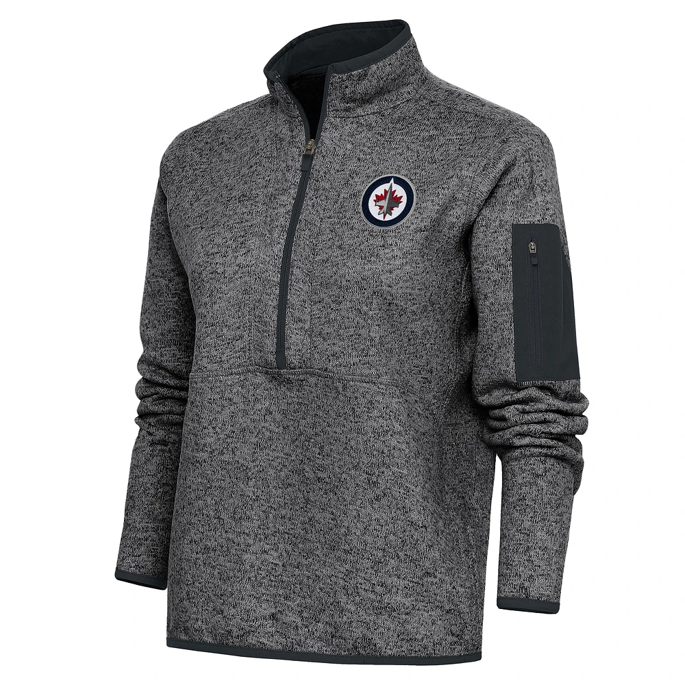 Women's Antigua Heather Charcoal Winnipeg Jets Team Logo Fortune Quarter-Zip Jacket