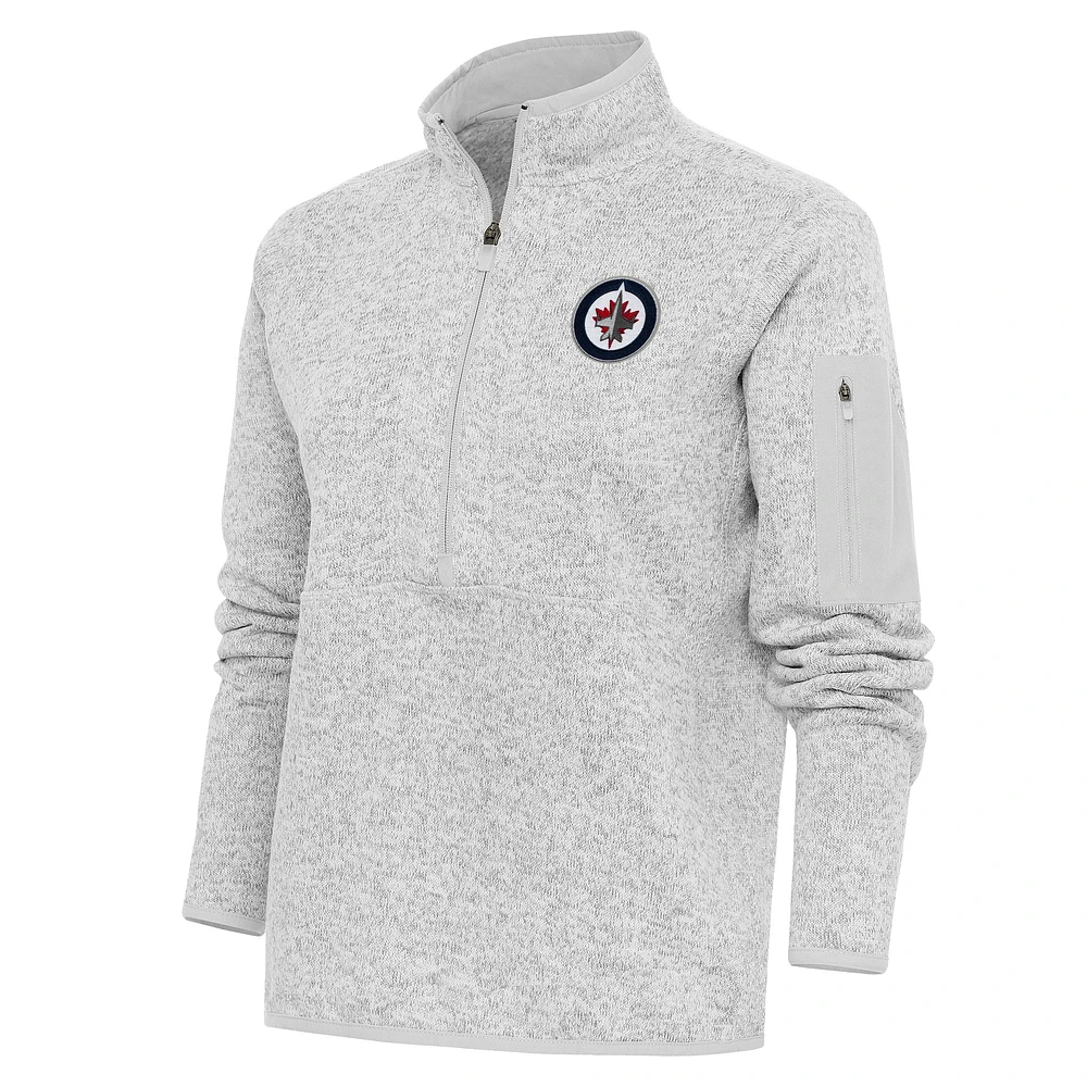 Women's Antigua Heather Gray Winnipeg Jets Team Logo Fortune Quarter-Zip Jacket