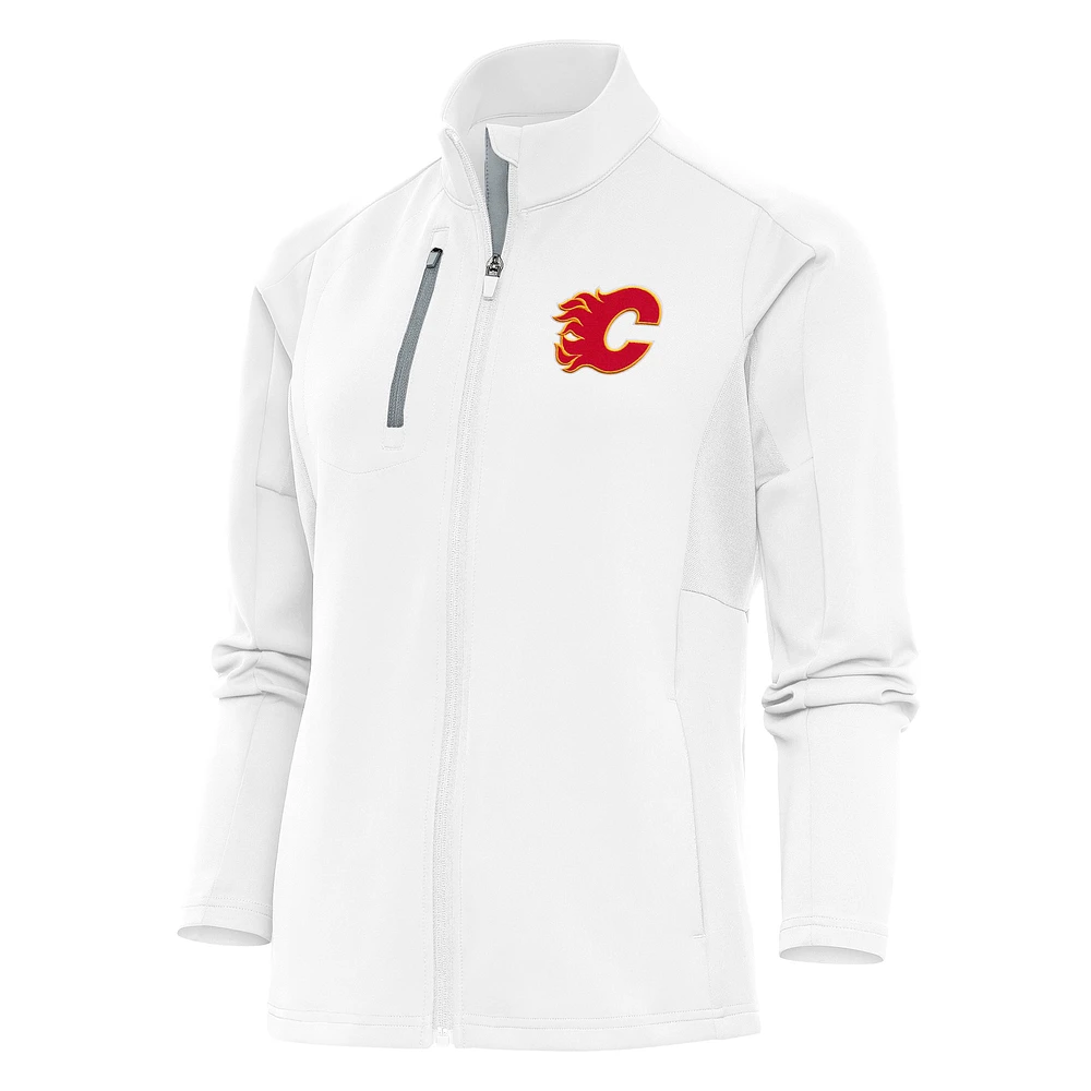 Women's Antigua White Calgary Flames Team Logo Generation Full-Zip Jacket