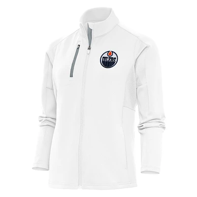 Women's Antigua White Edmonton Oilers Team Logo Generation Full-Zip Jacket