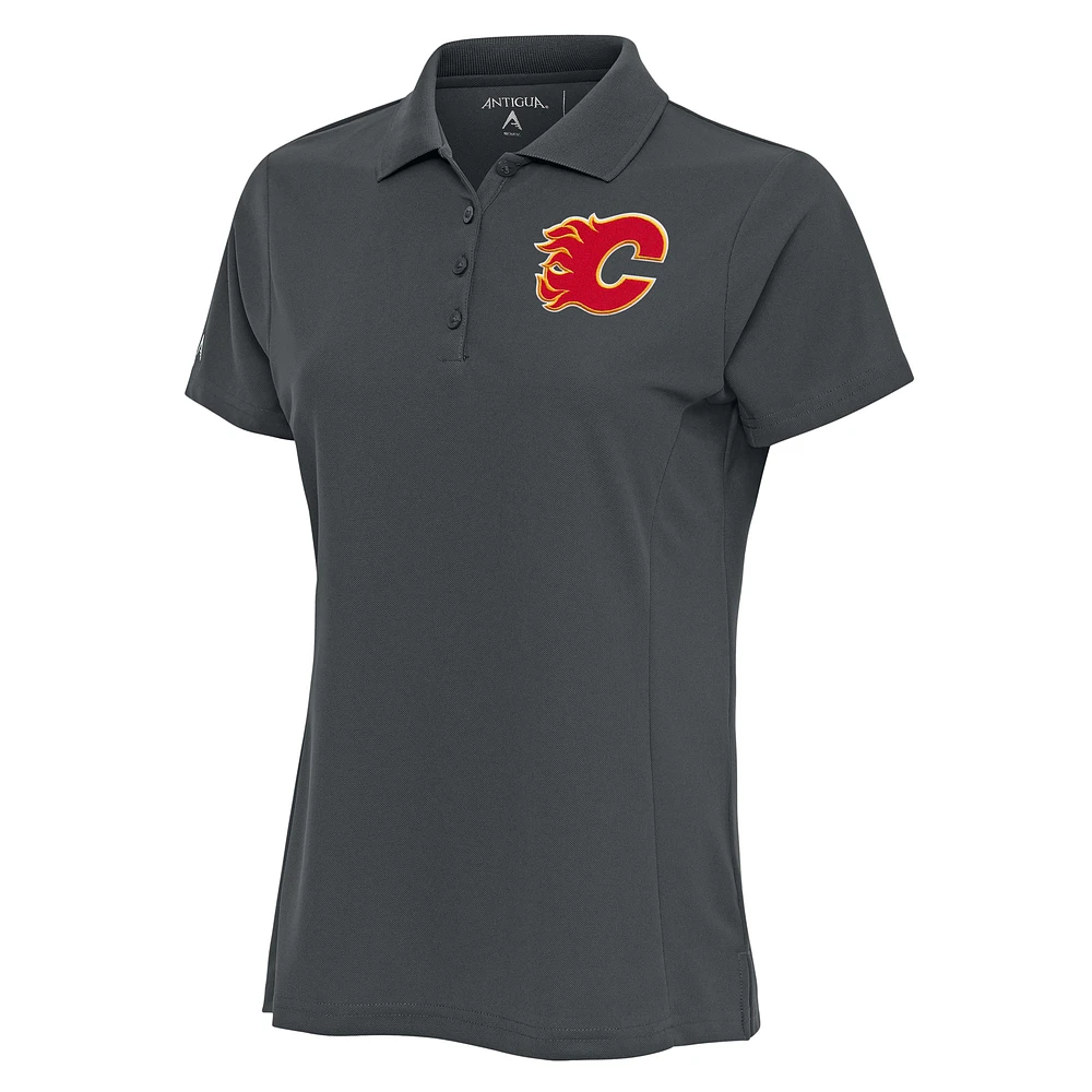 Women's Antigua Charcoal Calgary Flames Team Logo Legacy Pique Polo