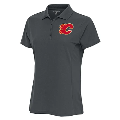 Women's Antigua Charcoal Calgary Flames Team Logo Legacy Pique Polo