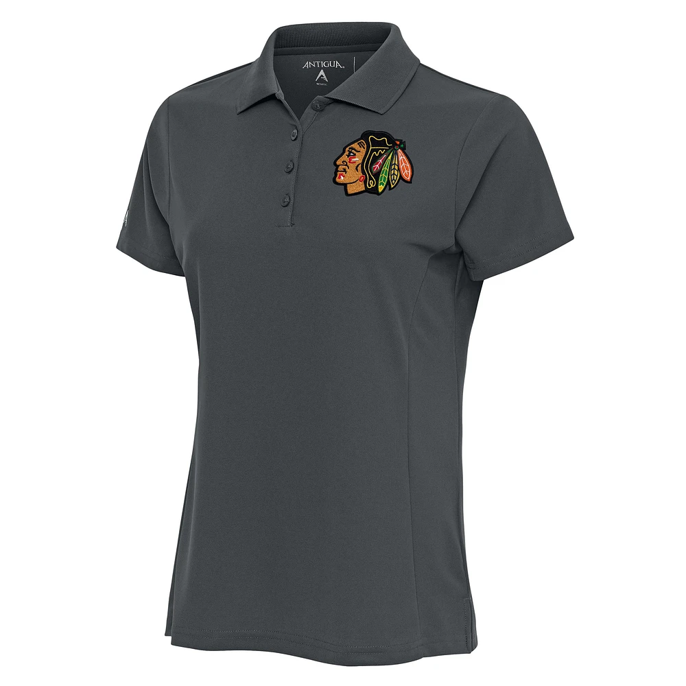 Women's Antigua Charcoal Chicago Blackhawks Team Logo Legacy Pique Polo